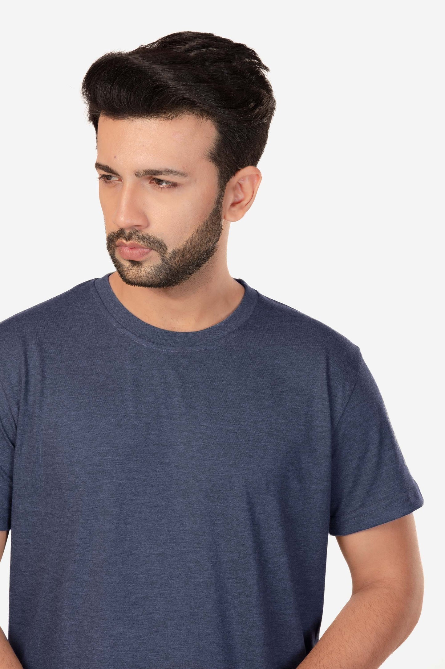 Basic Melange Cotton T-shirt - Navy - keos.life