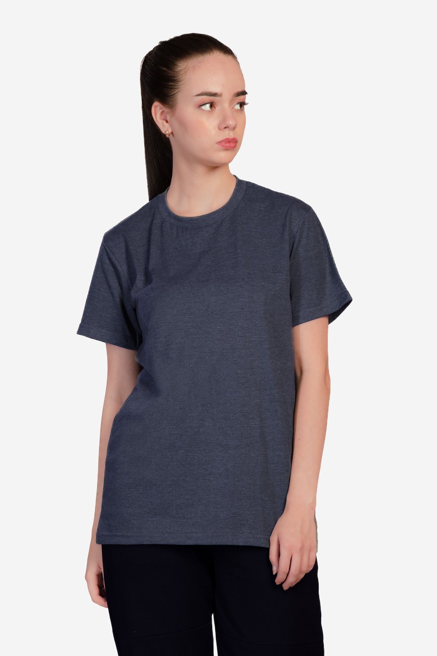 Basic Melange Cotton T-shirt - Navy - keos.life