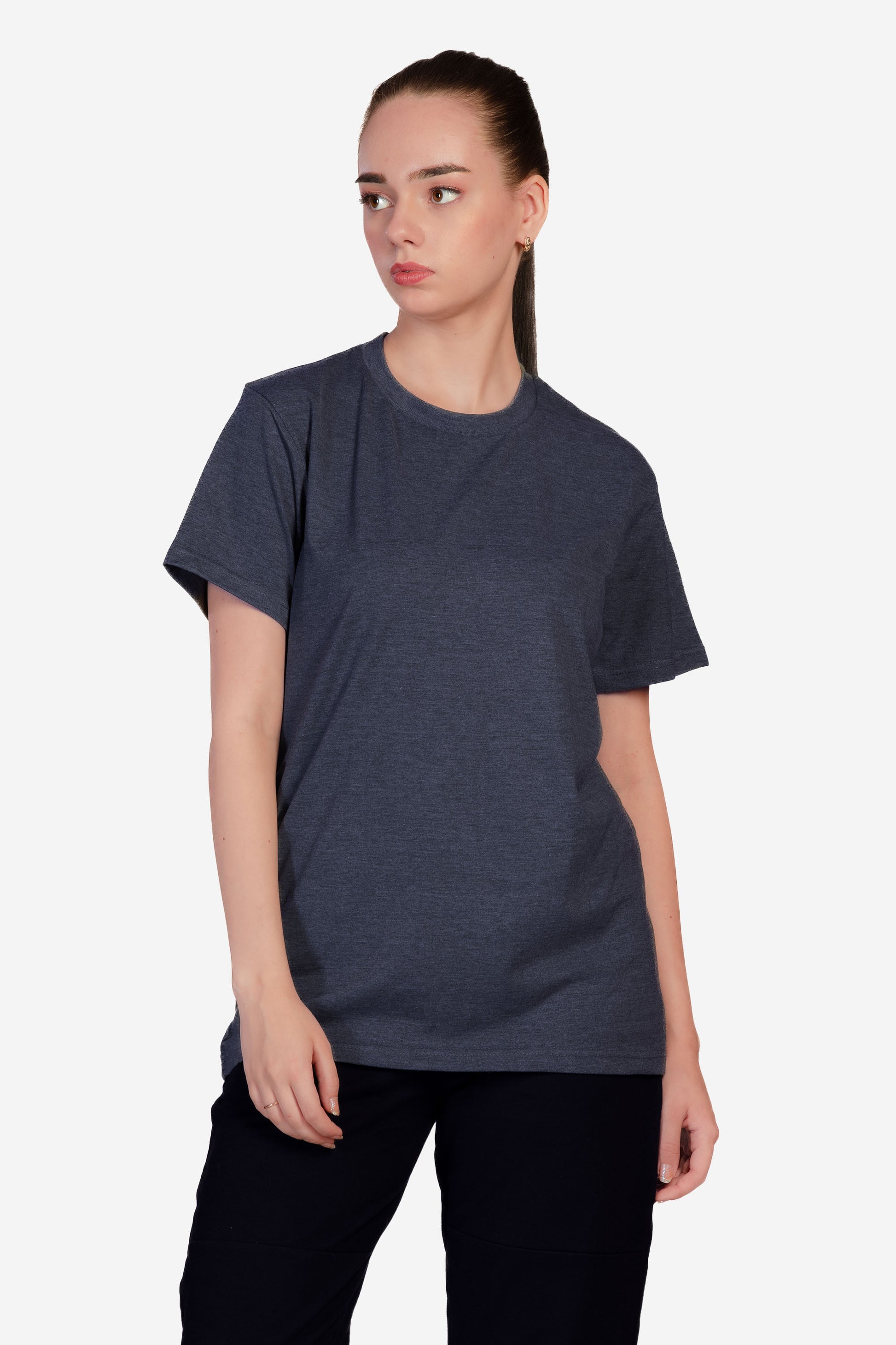 Basic Melange Cotton T-shirt - Navy - keos.life