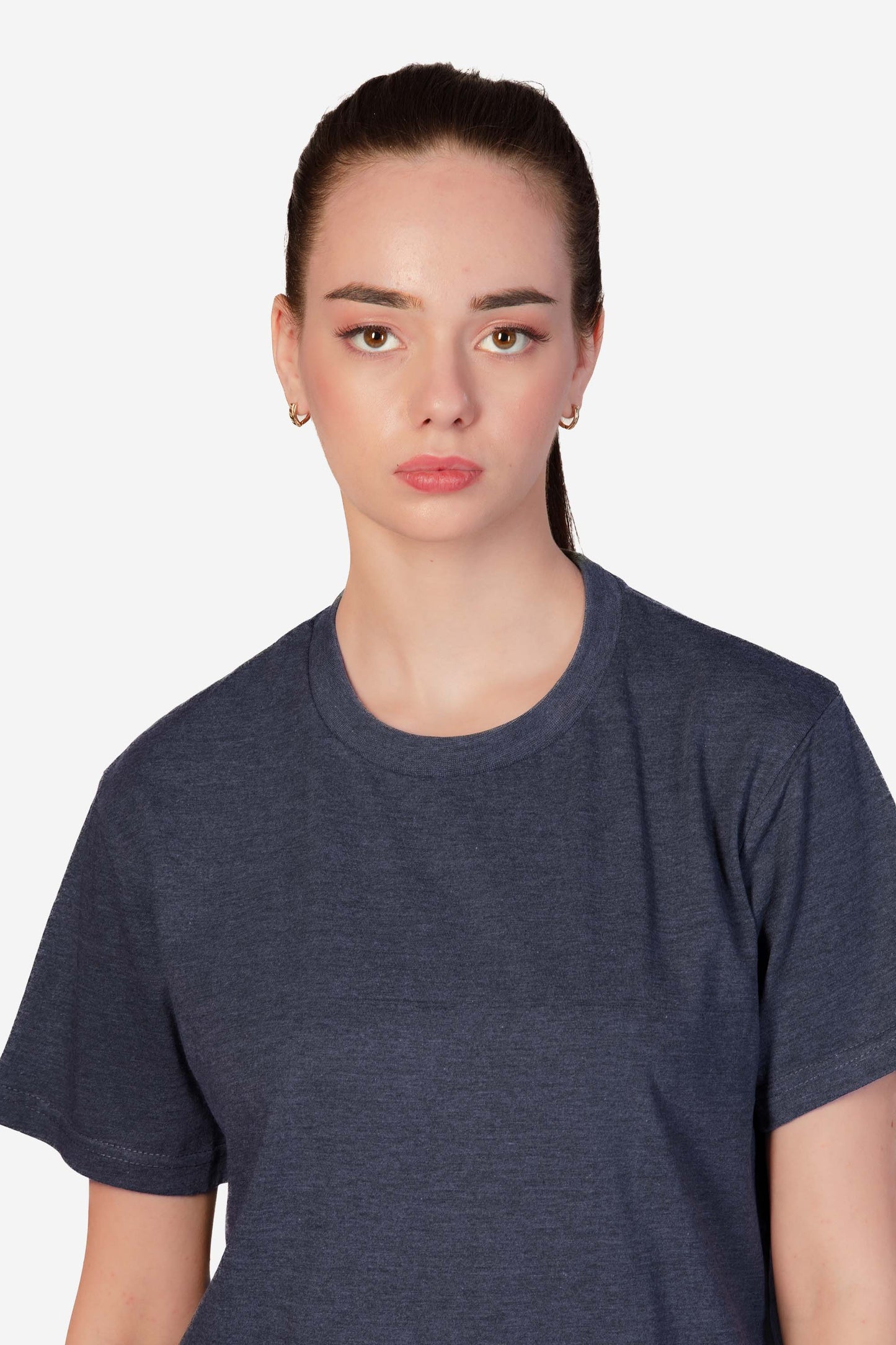 Basic Melange Cotton T-shirt - Navy - keos.life