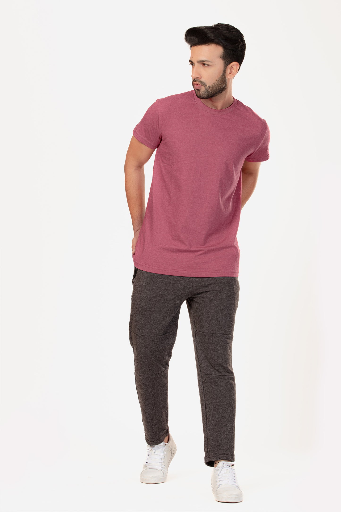 Basic Melange Cotton T-shirt - Pink - keos.life