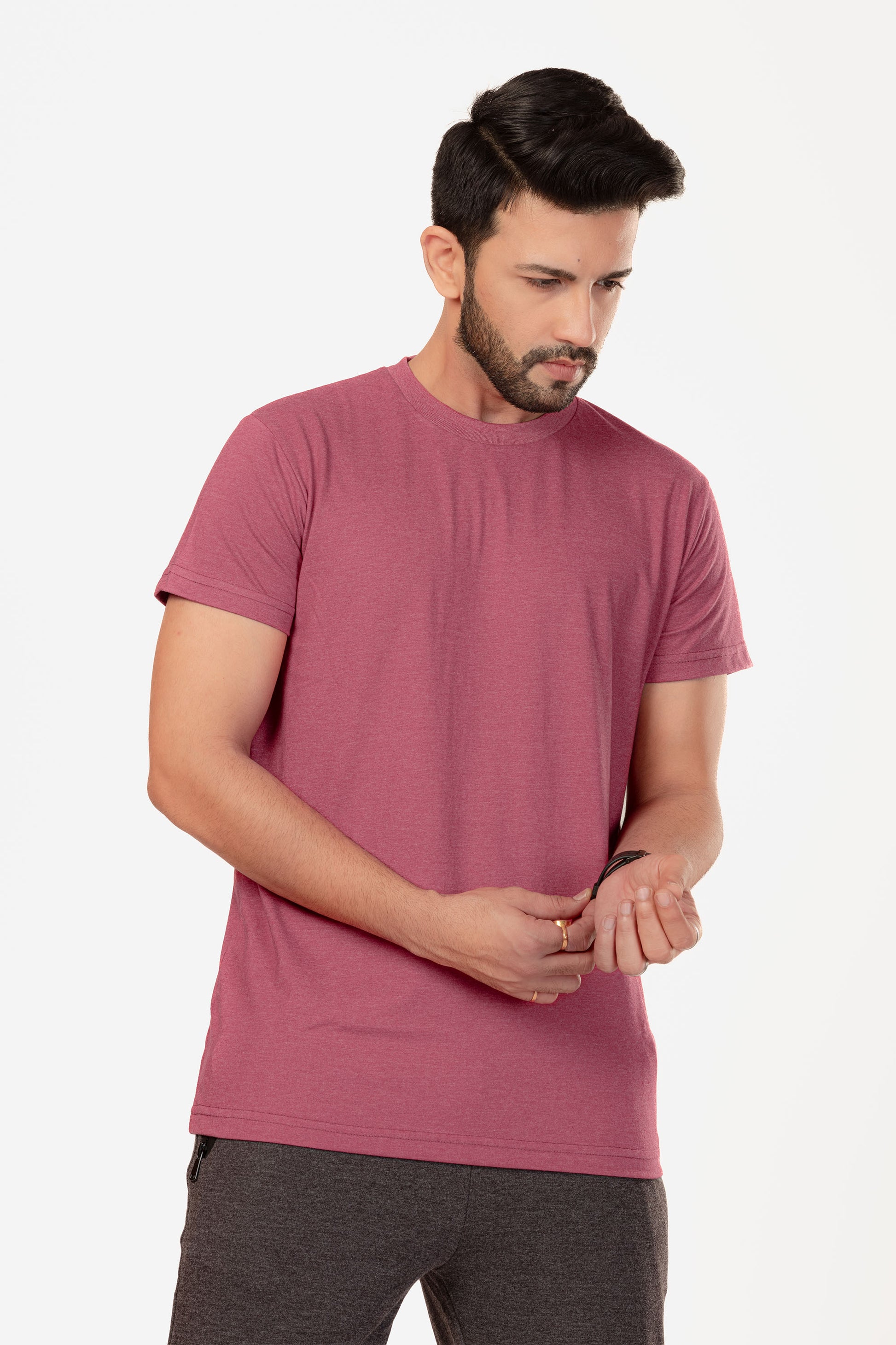 Basic Melange Cotton T-shirt - Pink - keos.life