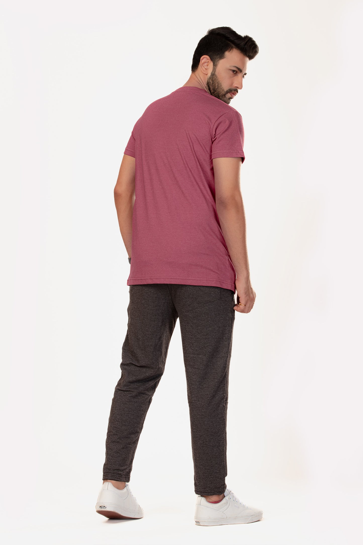 Basic Melange Cotton T-shirt - Pink - keos.life