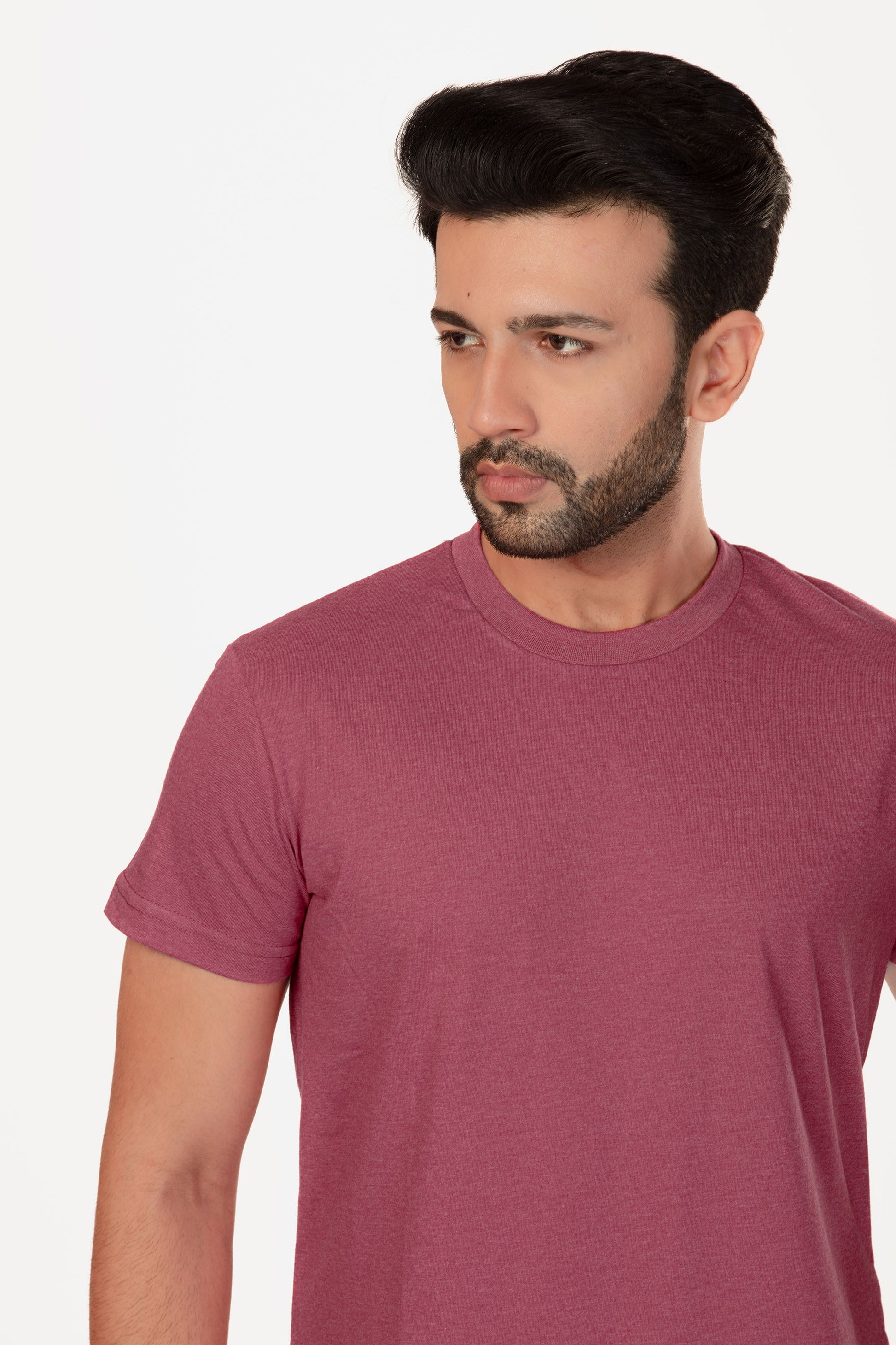 Basic Melange Cotton T-shirt - Pink - keos.life