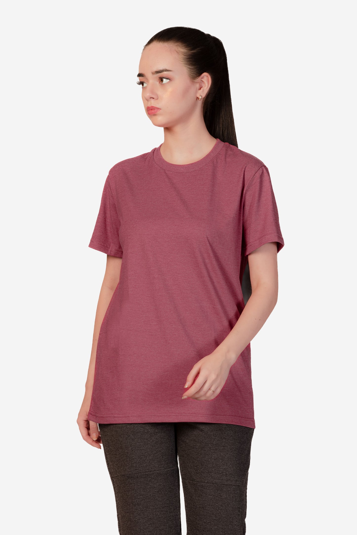 Basic Melange Cotton T-shirt - Pink - keos.life