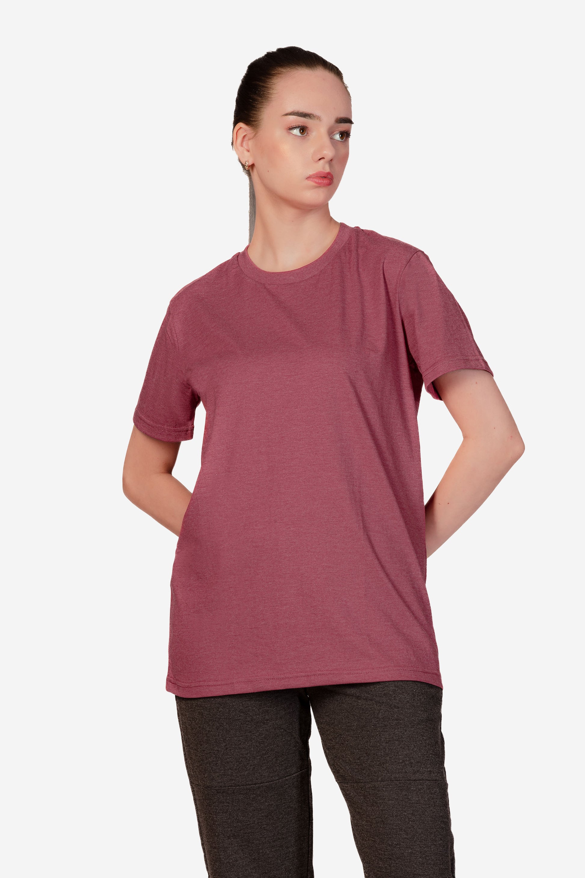 Basic Melange Cotton T-shirt - Pink - keos.life