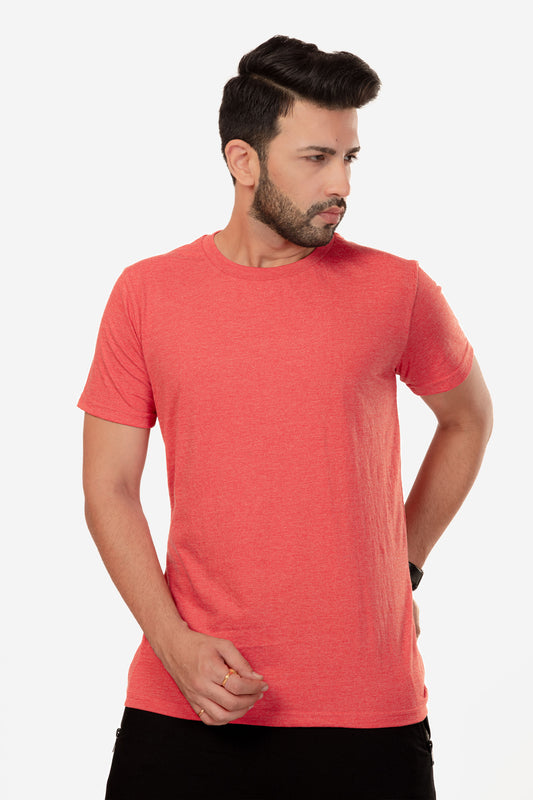 Basic Melange Cotton T-shirt - Salmon - keos.life