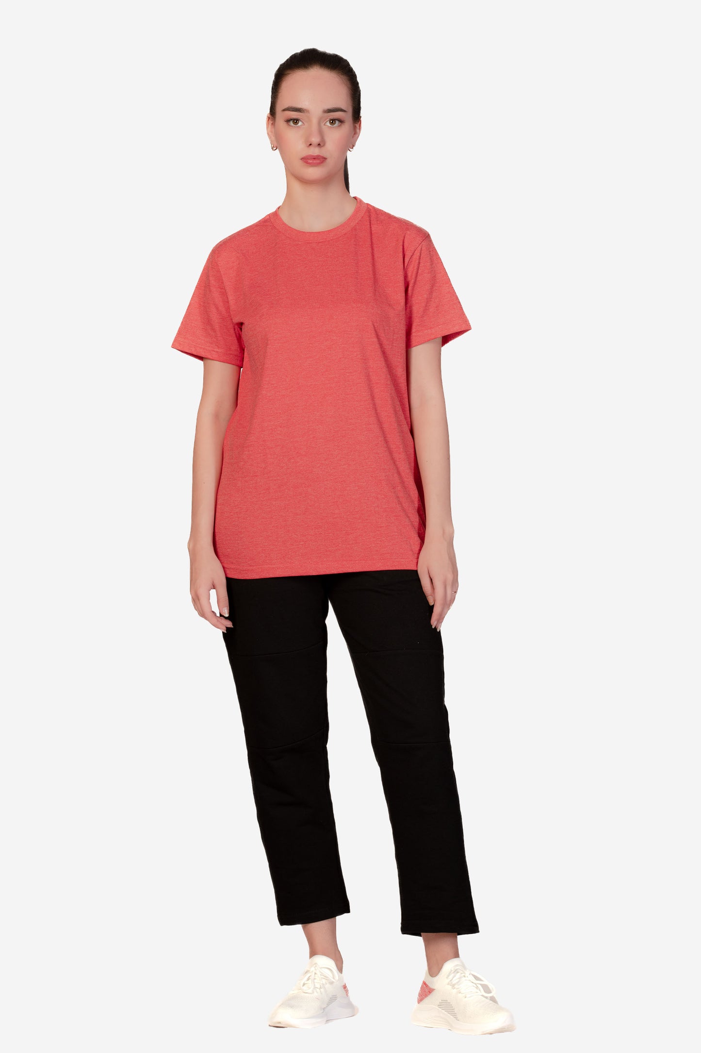 Basic Melange Cotton T-shirt - Salmon - keos.life