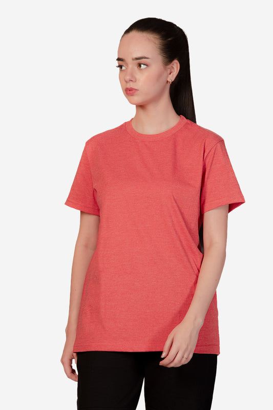 Basic Melange Cotton T-shirt - Salmon - keos.life