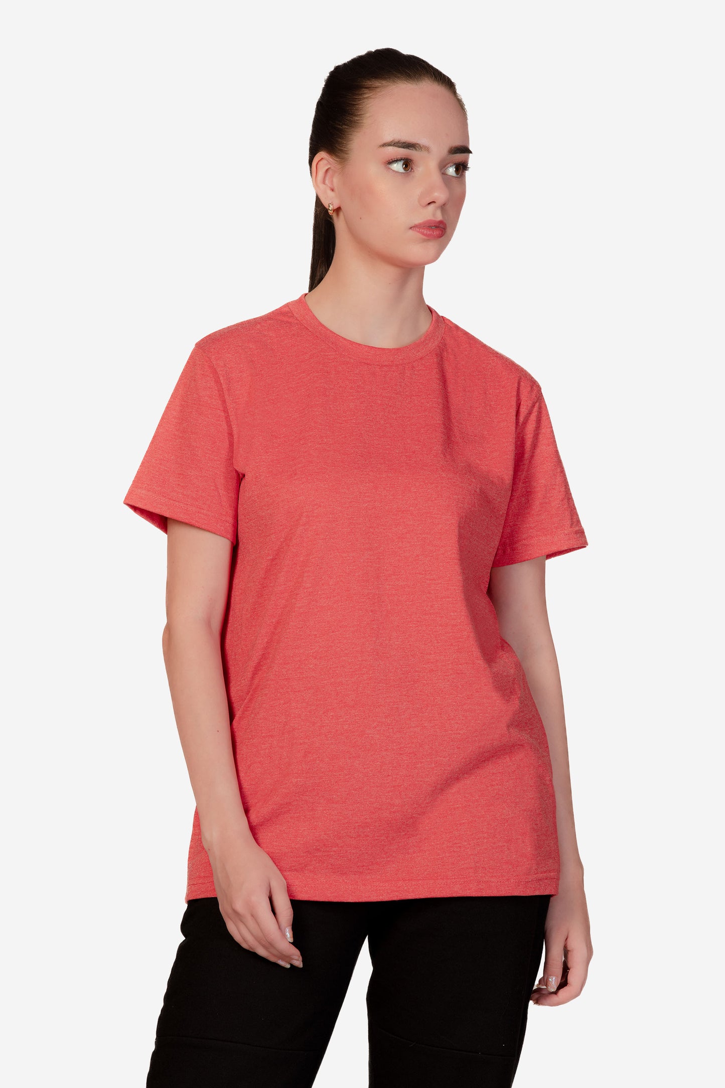 Basic Melange Cotton T-shirt - Salmon - keos.life