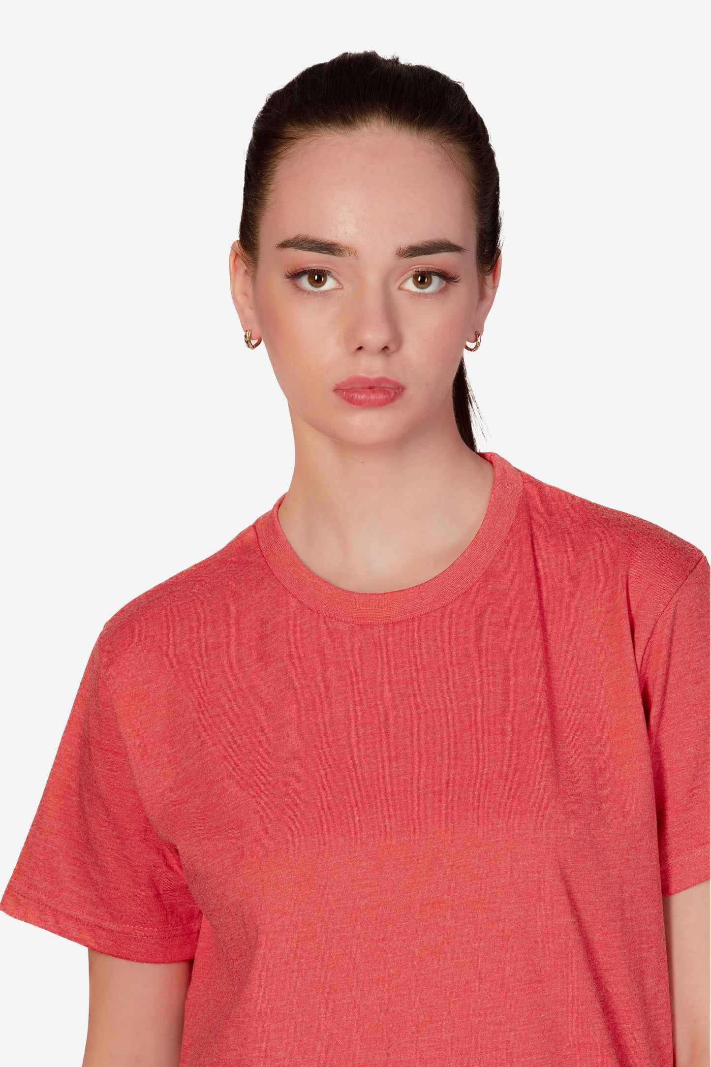 Basic Melange Cotton T-shirt - Salmon - keos.life