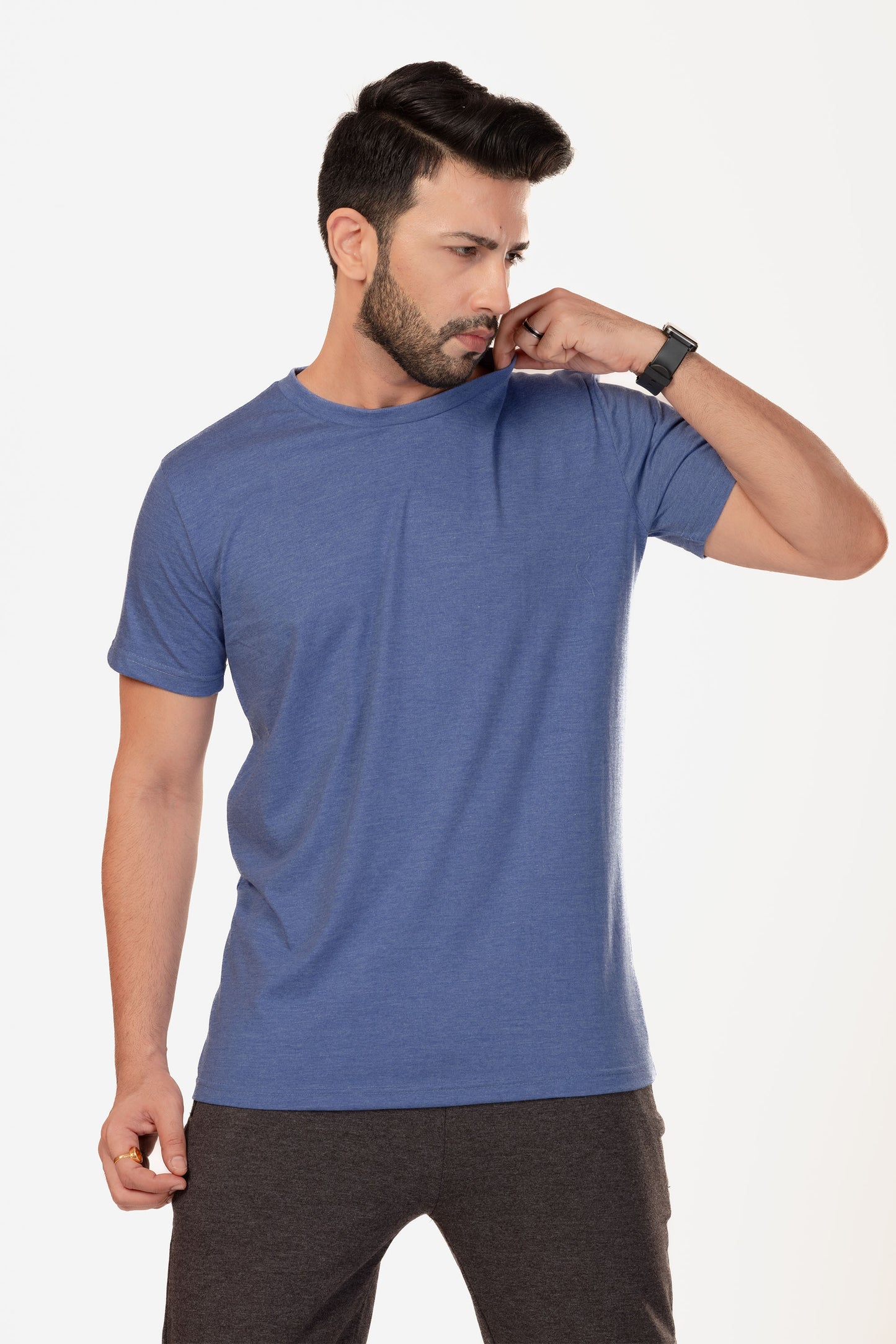 Basic Melange Cotton T-shirt - Sky - keos.life