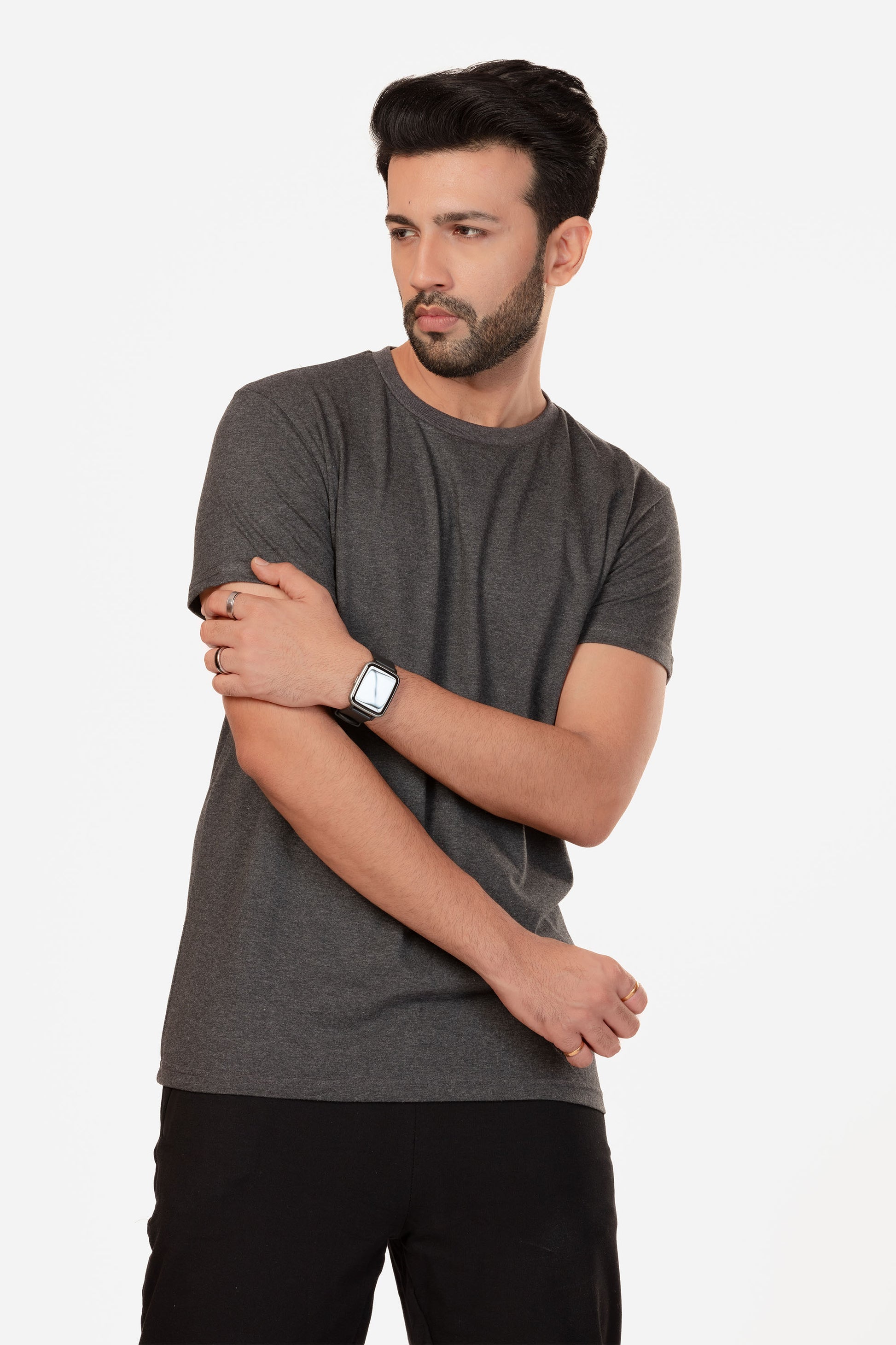 Basic Melange Cotton T-shirt - Grey - keos.life