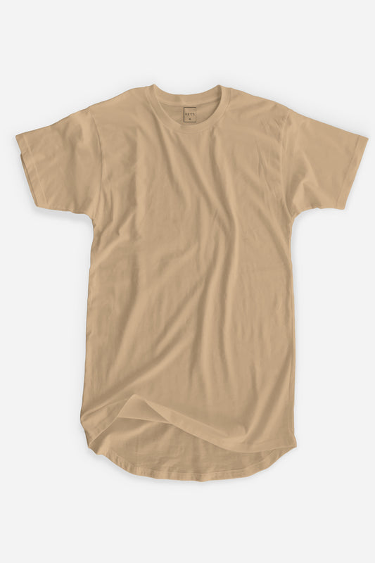 Longline Organic Cotton Essential T-shirt - Sand - keos.life