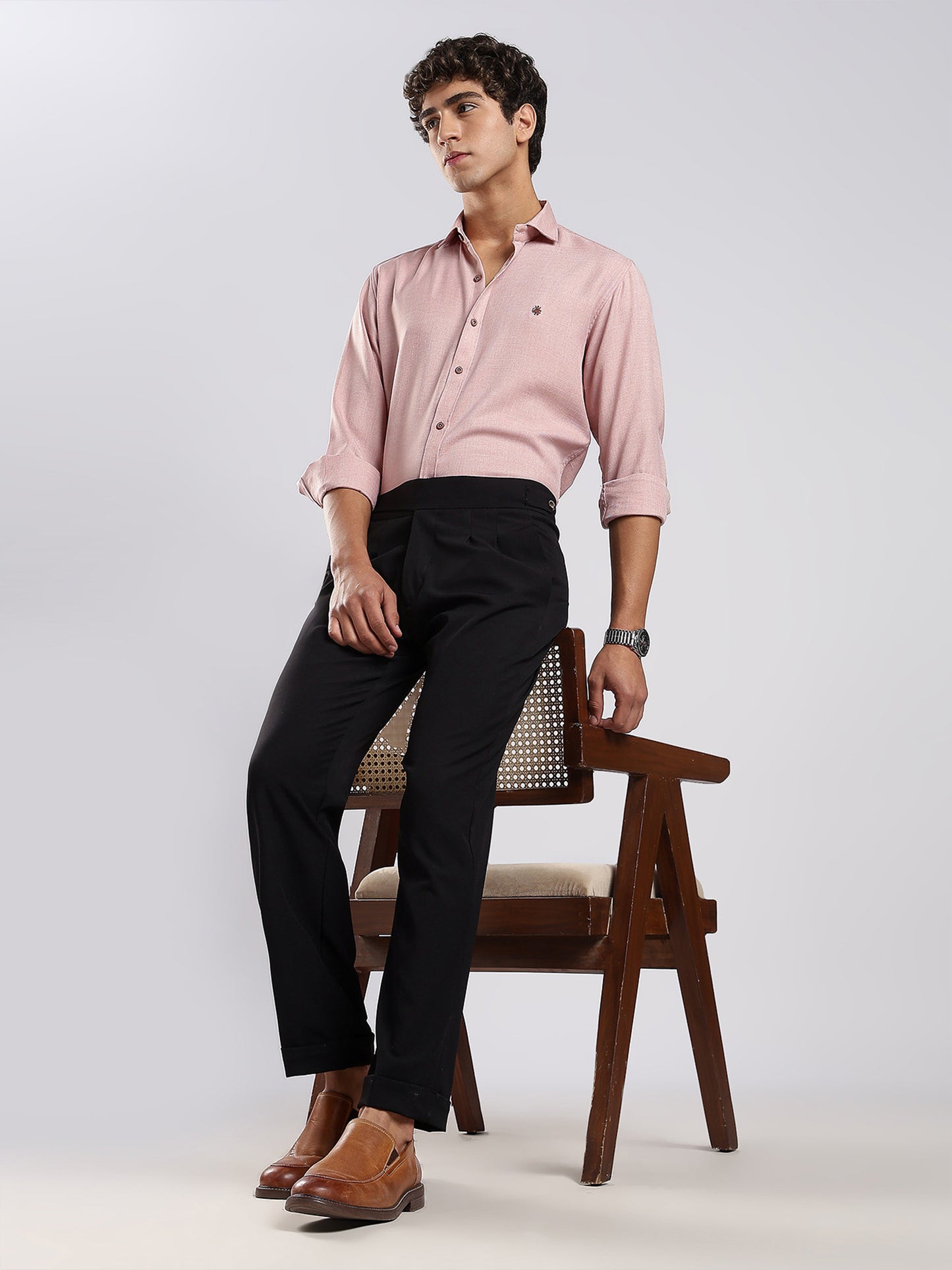 Men's Mauve Pink Cotton Blended Shirt
