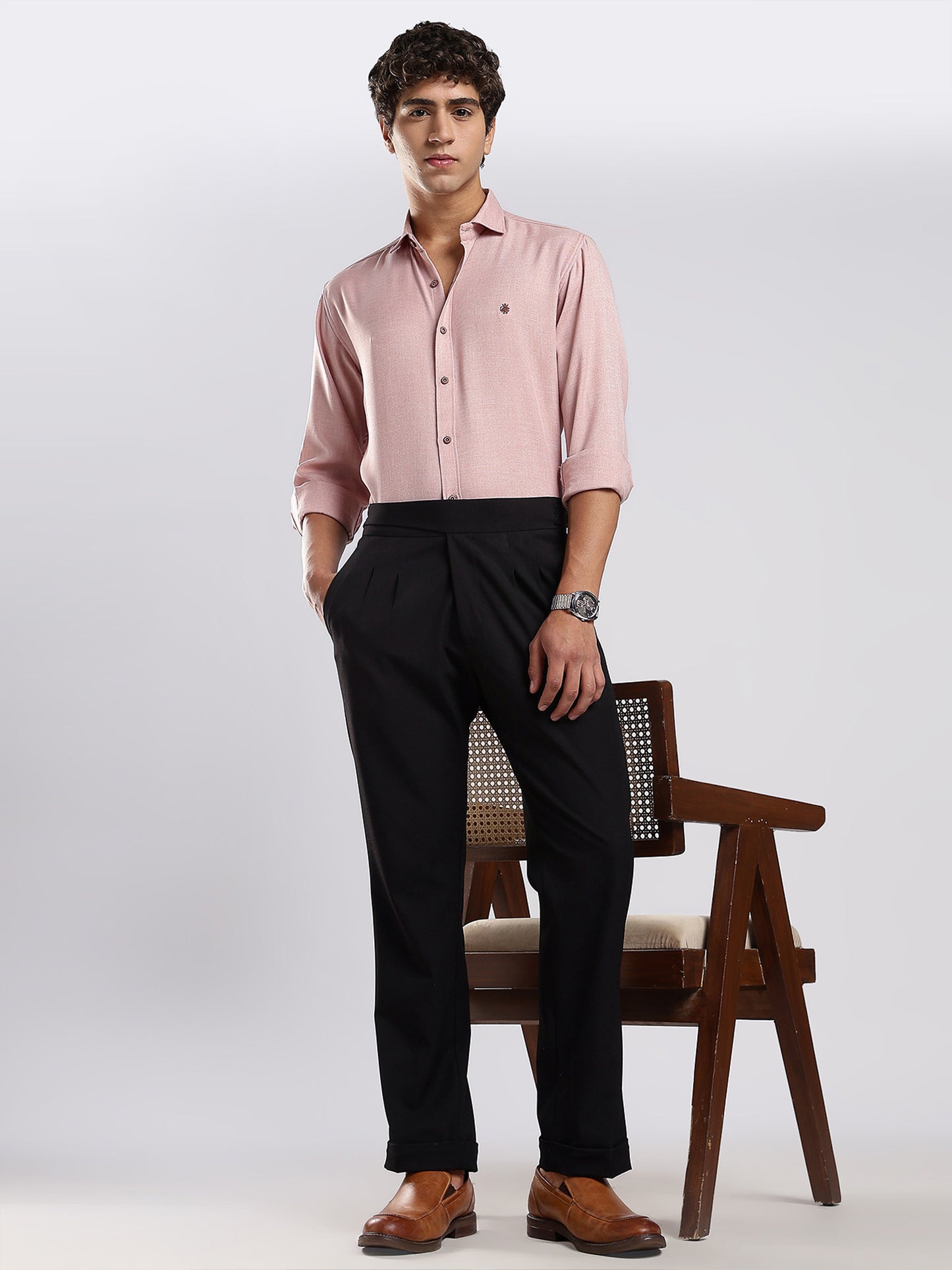 Men's Mauve Pink Cotton Blended Shirt