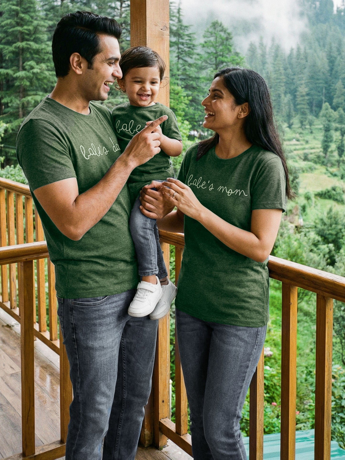 Keos matching graphic t-shirts for parents and daughter.
