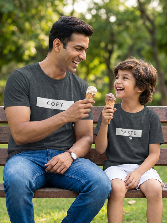 Matching graphic t-shirts for father and son from Keos for family moments like these. Shop online now.