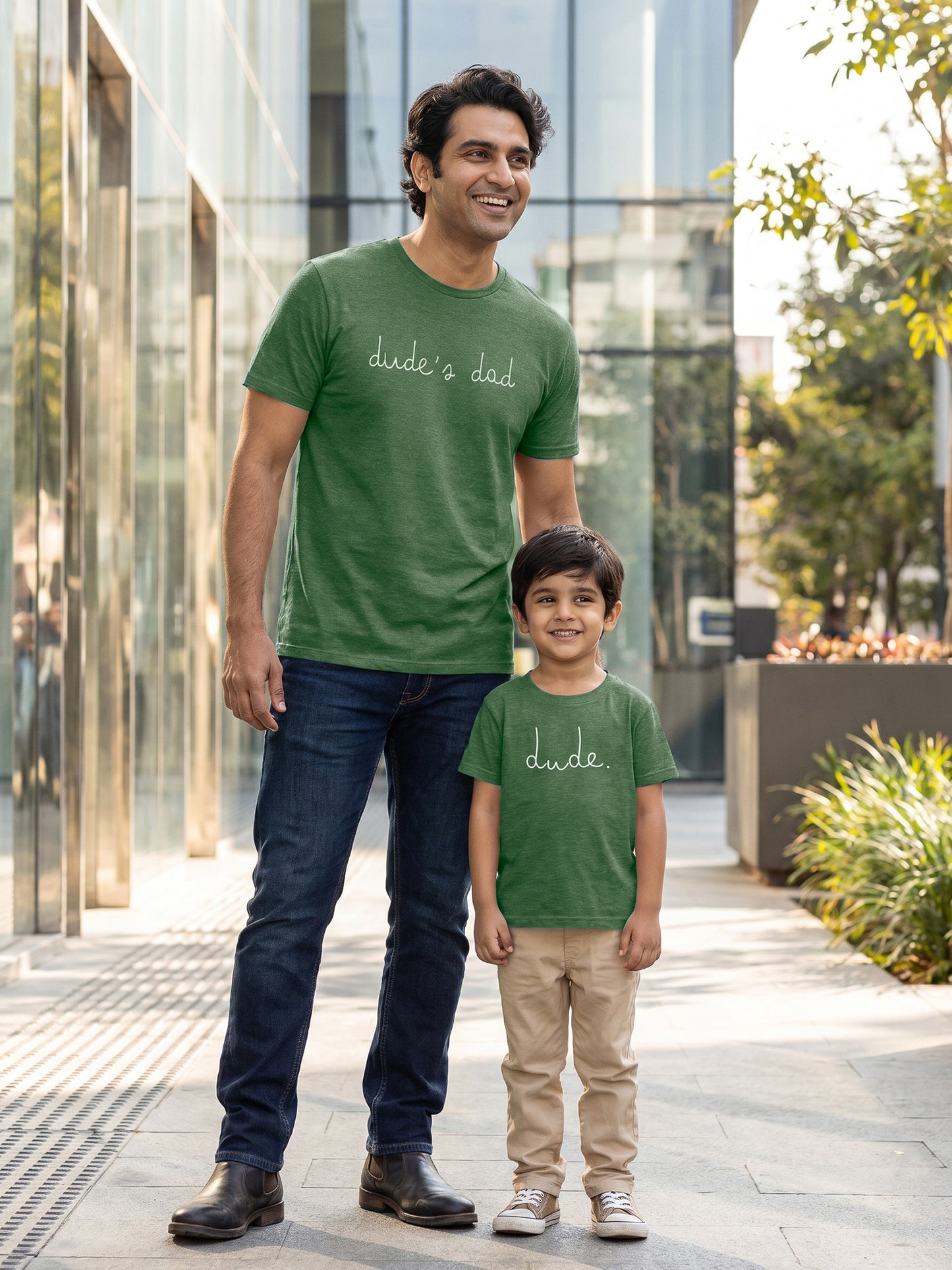 Graphic matching tees for father and son outdoor moments by Keos | India