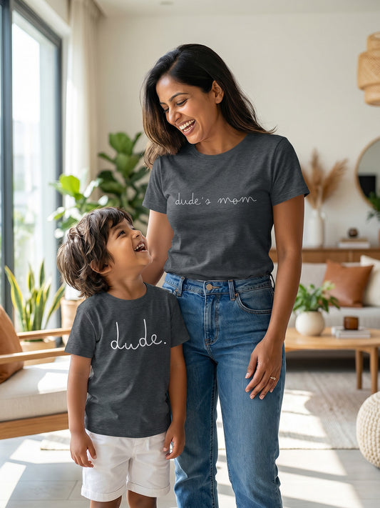 Matching graphic t-shirts for mom and son for fun moments by Keos India