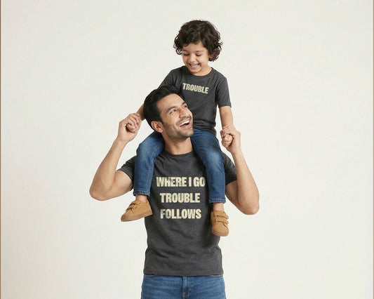 mini & Me Matching T-Shirts – “Trouble Follows” (Pack of 2)