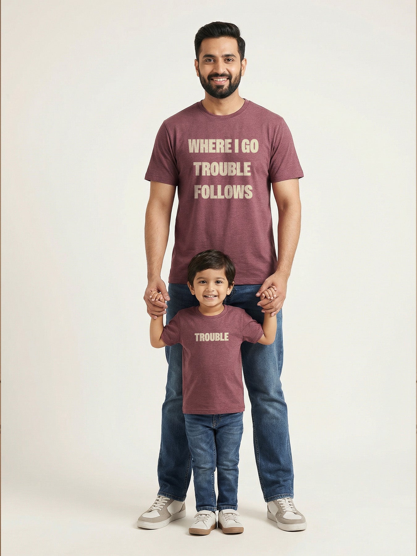 mini & Me Matching T-Shirts – “Trouble Follows” (Pack of 2)