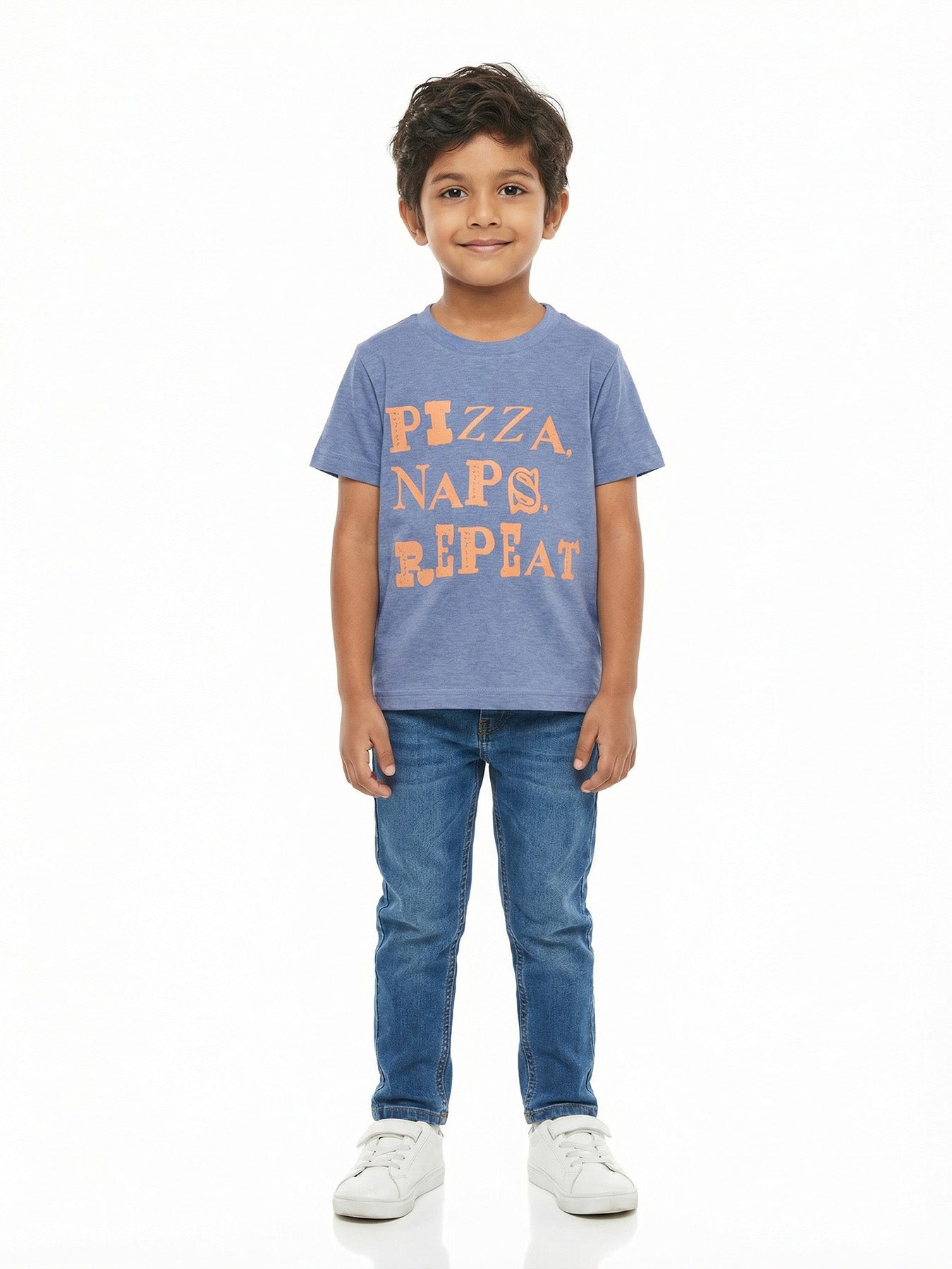 mini Graphic Cotton T-shirt - Pizza, Naps, Repeat