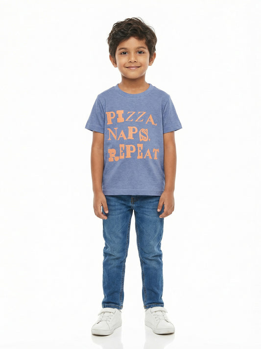 mini Graphic Cotton T-shirt - Pizza, Naps, Repeat