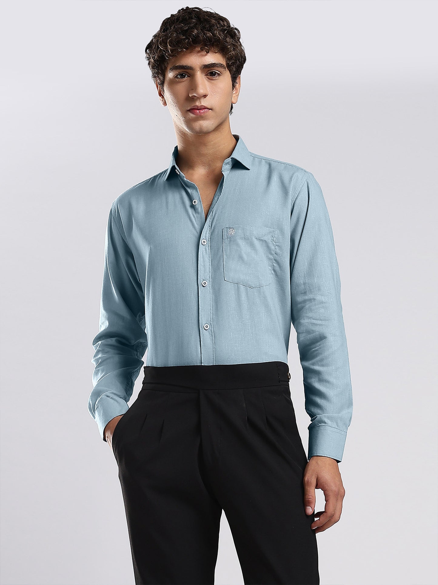 Men's Misty Blue European Linen Shirt