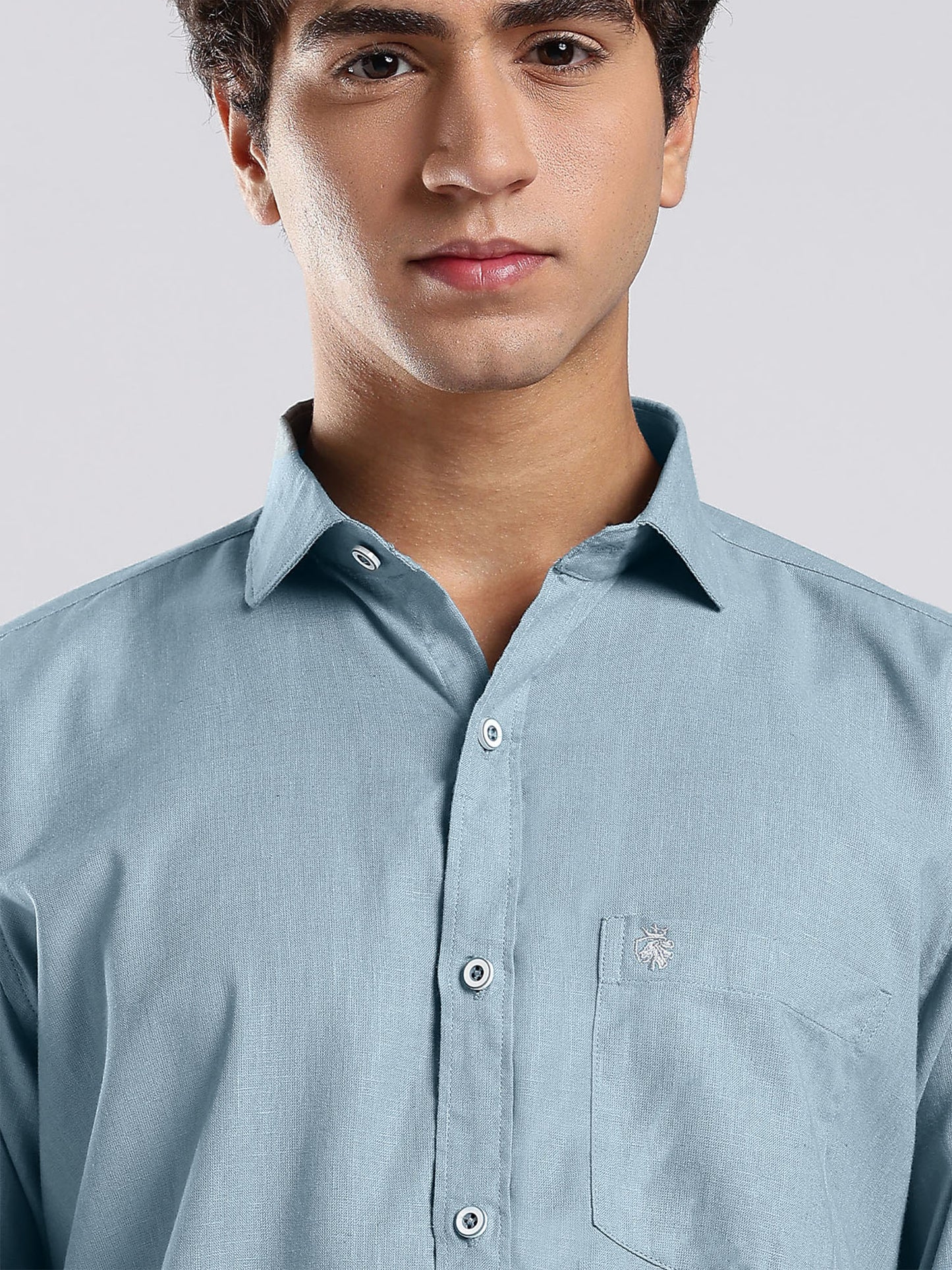 Men's Misty Blue European Linen Shirt