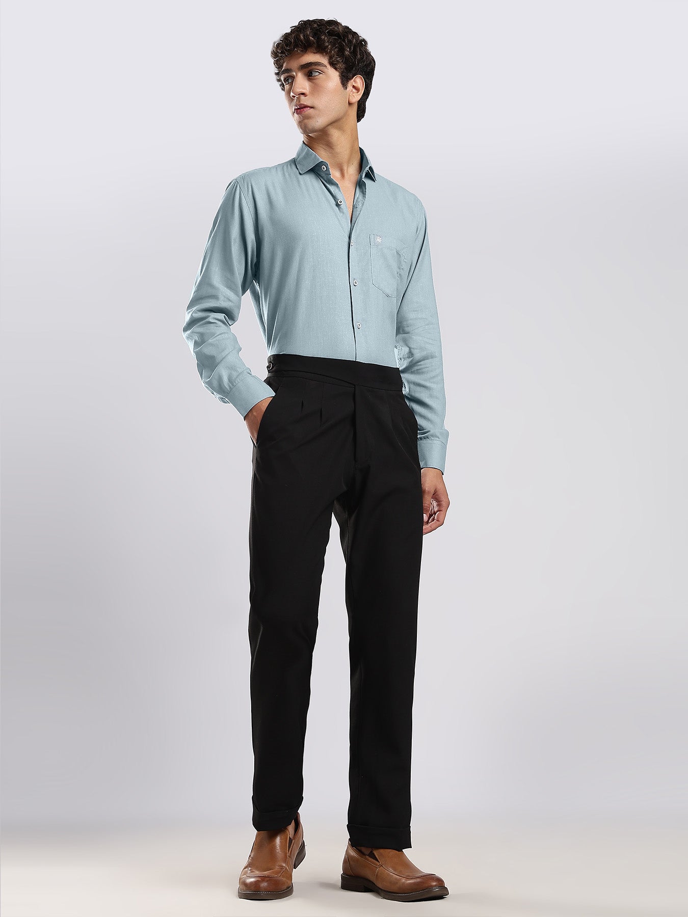 Misty Blue European Linen Blended Shirt