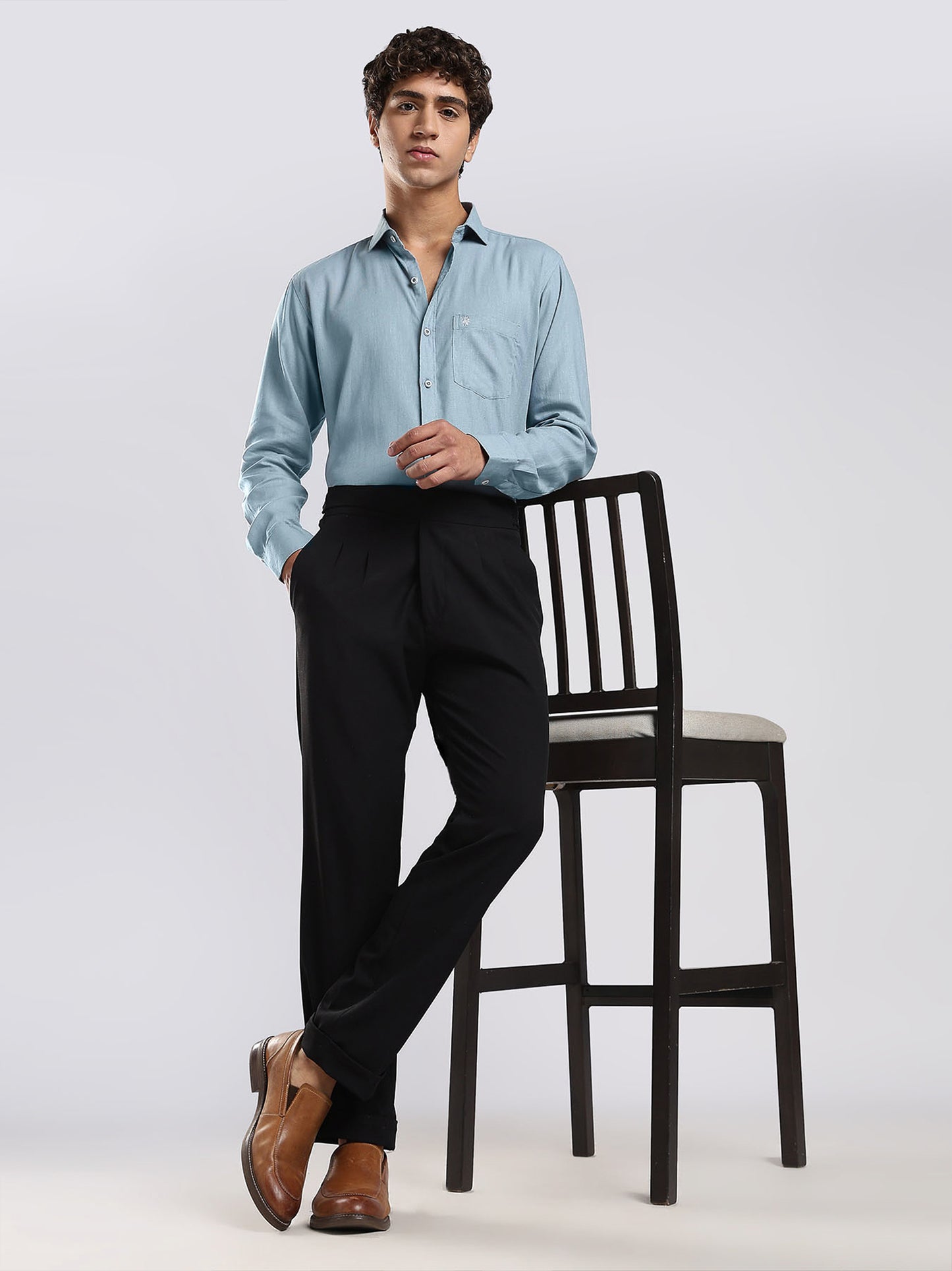 Men's Misty Blue European Linen Shirt