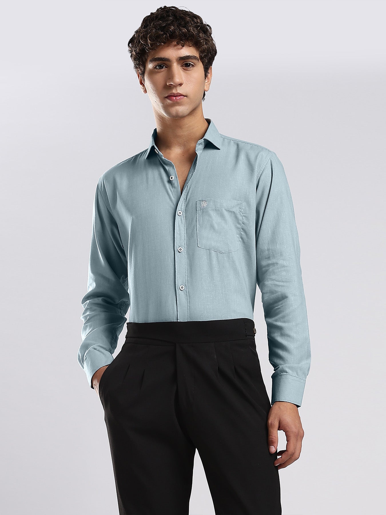 Misty Blue European Linen Blended Shirt