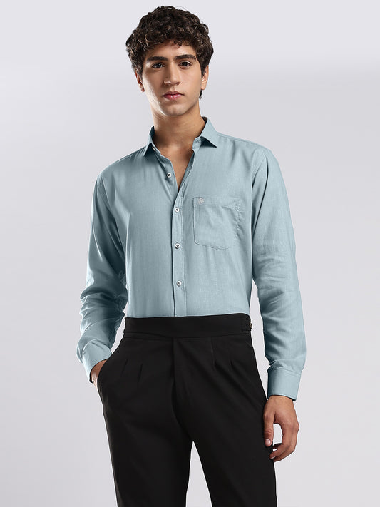 Misty Blue European Linen Blended Shirt