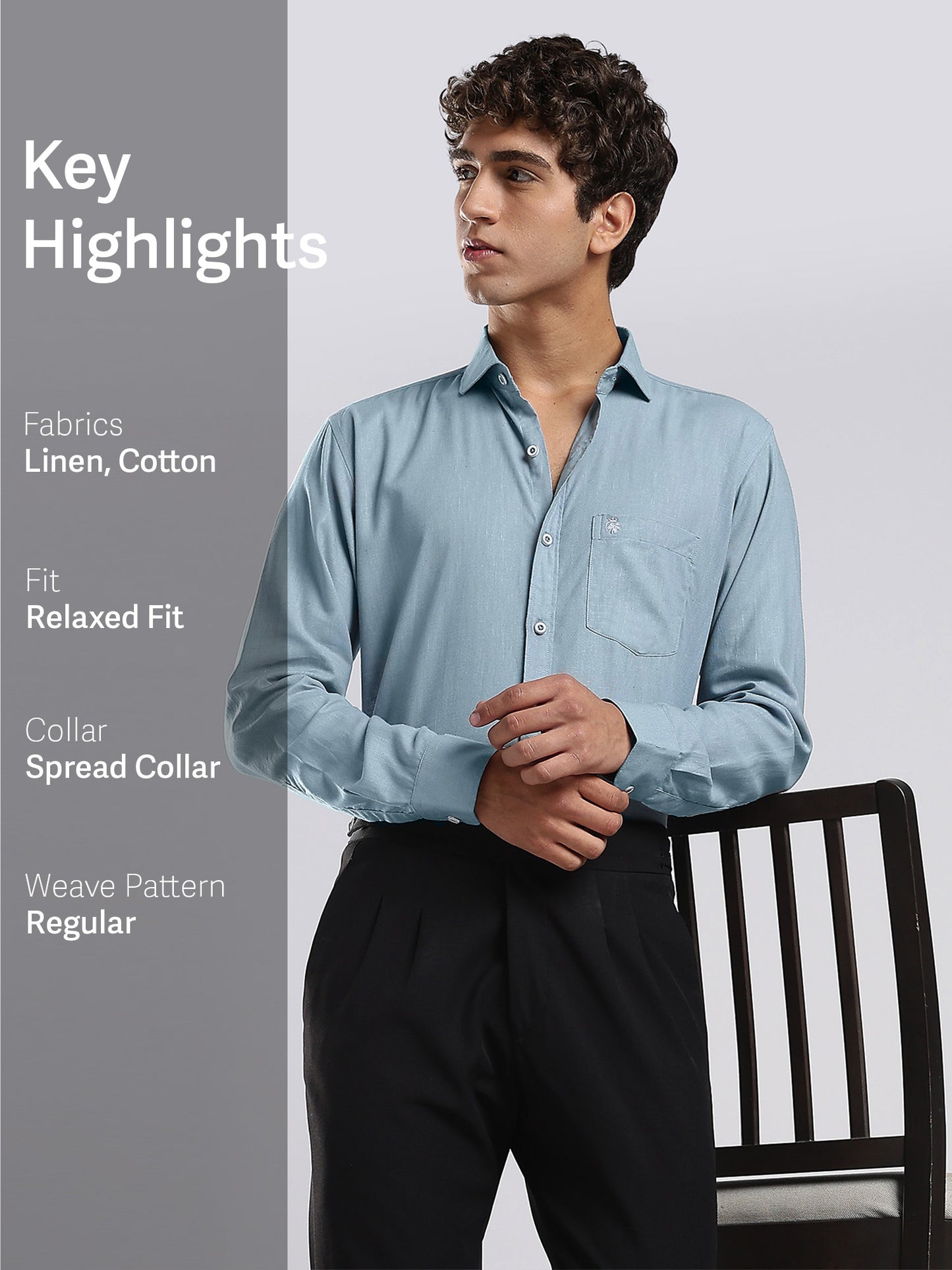 Men's Misty Blue European Linen Shirt