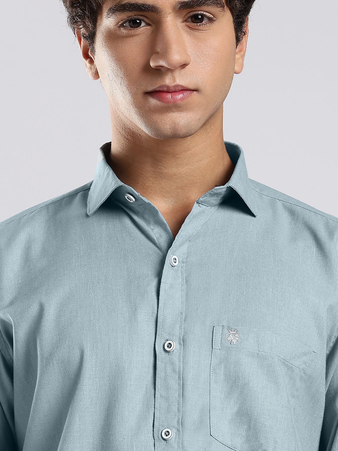 Misty Blue European Linen Blended Shirt