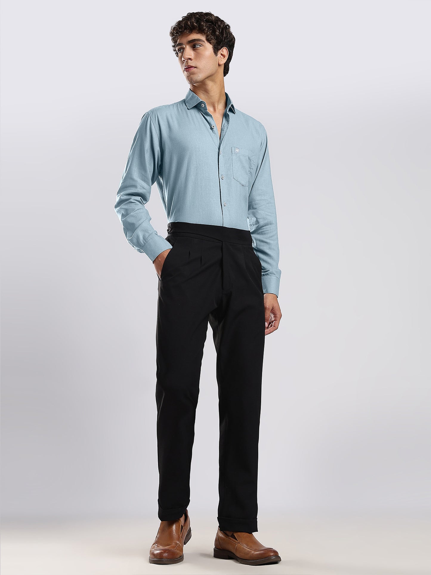 Men's Misty Blue European Linen Shirt