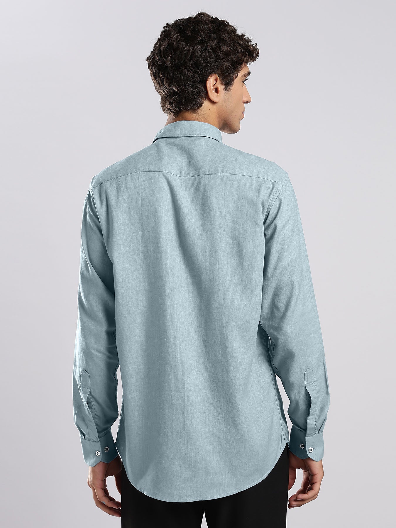 Misty Blue European Linen Blended Shirt