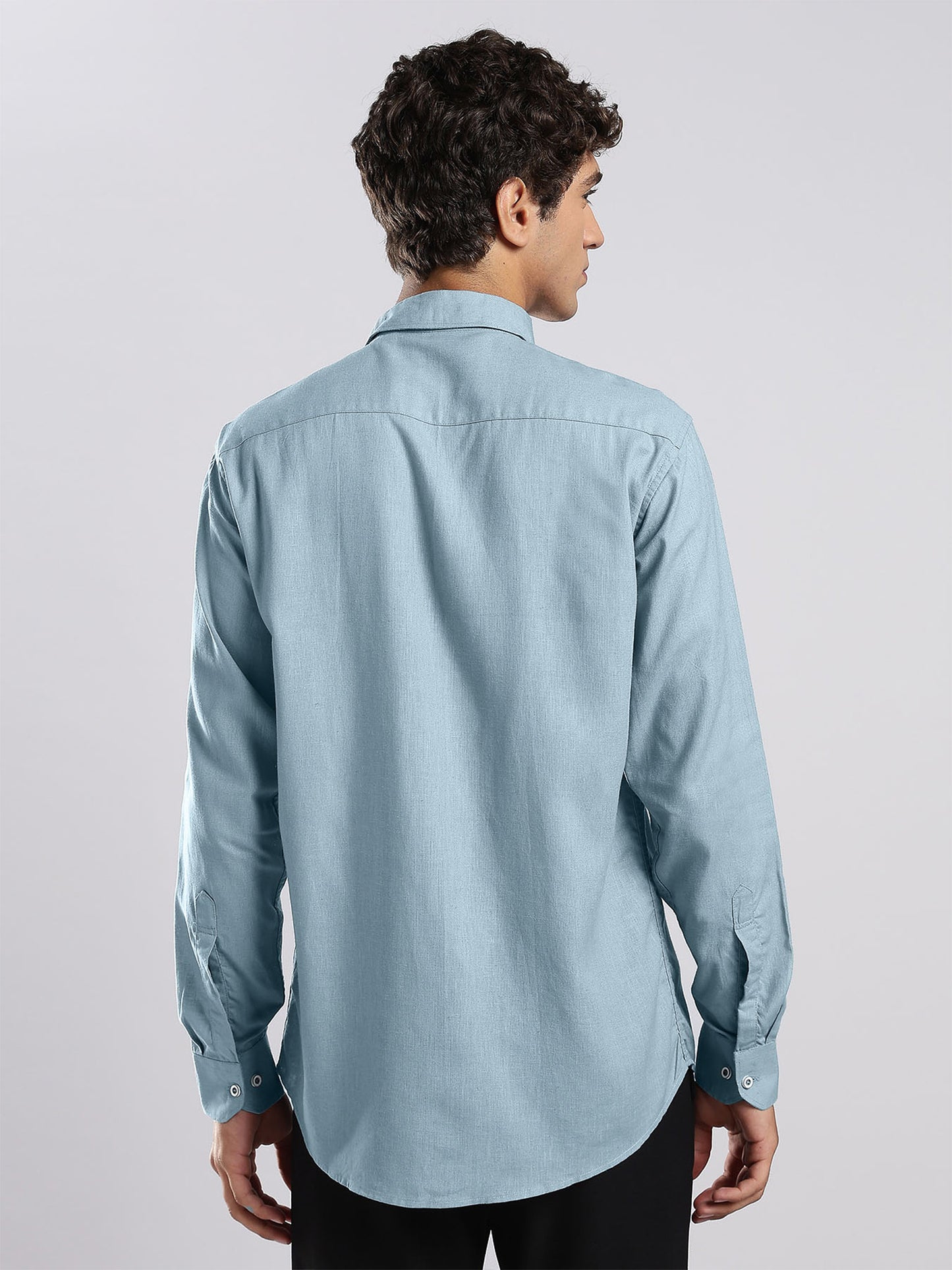 Men's Misty Blue European Linen Shirt