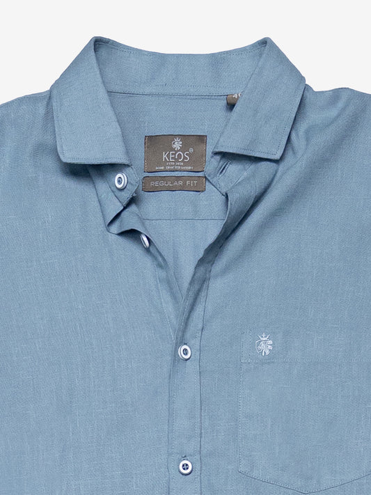 Misty Blue European Linen Blended Shirt