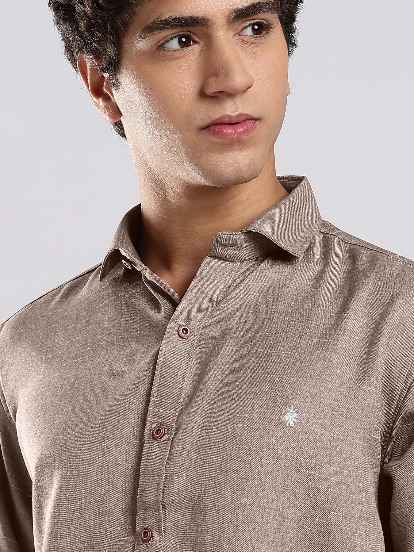 Mocha Cotton Blended Casual Shirt