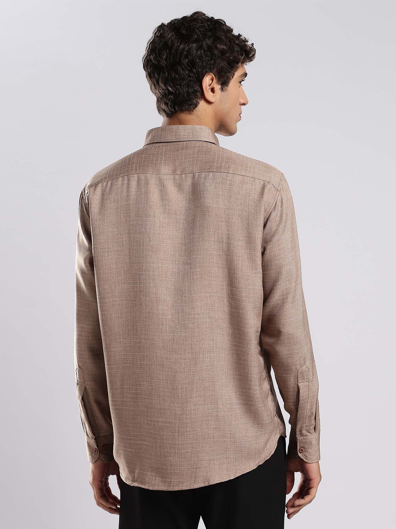 Mocha Cotton Blended Casual Shirt
