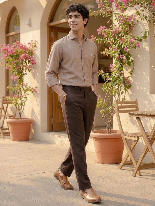 Mocha Cotton Blended Casual Shirt