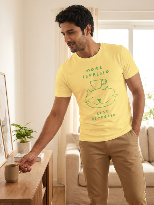 Organic Cotton Graphic T-Shirt – “More Espresso, Less Depresso” | Regular Fit