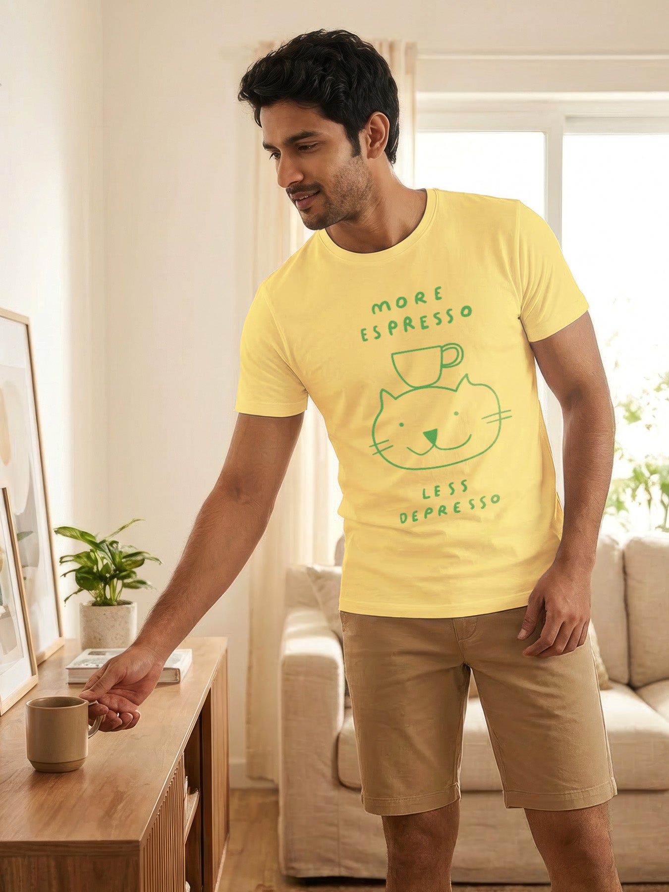 Organic Cotton Graphic T-Shirt – “More Espresso, Less Depresso” | Regular Fit