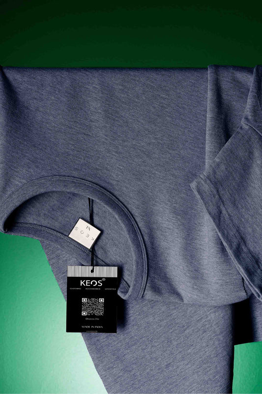 Basic Melange Cotton T-shirt - Navy