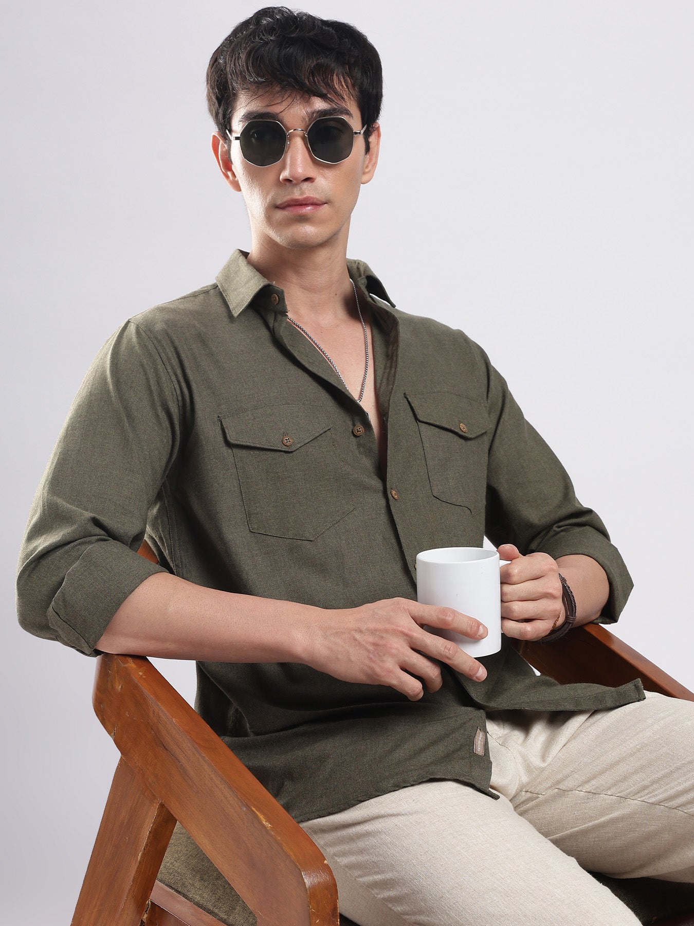 Olive Moss Utility Cotton Shirt