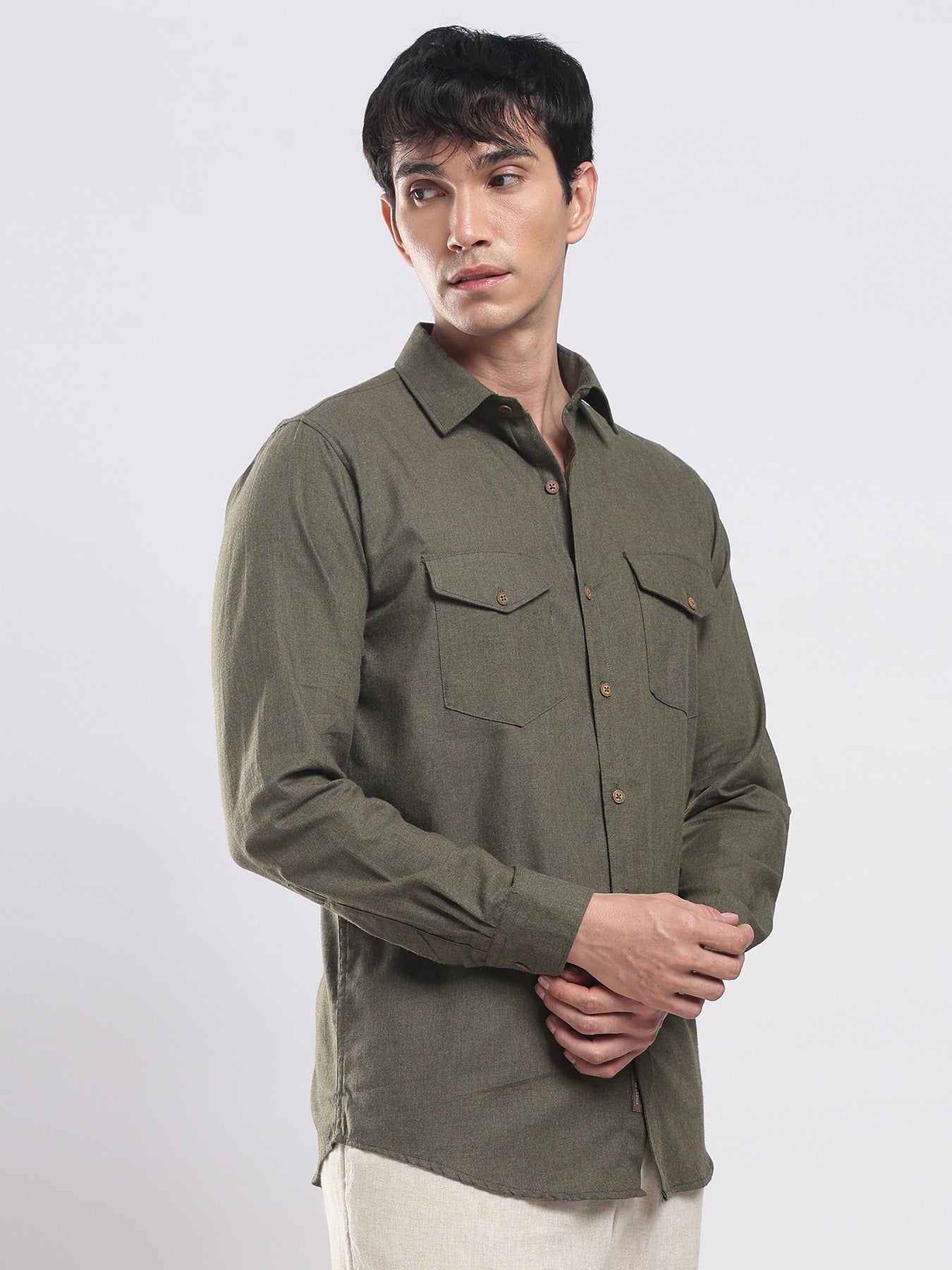 Olive Moss Utility Cotton Shirt