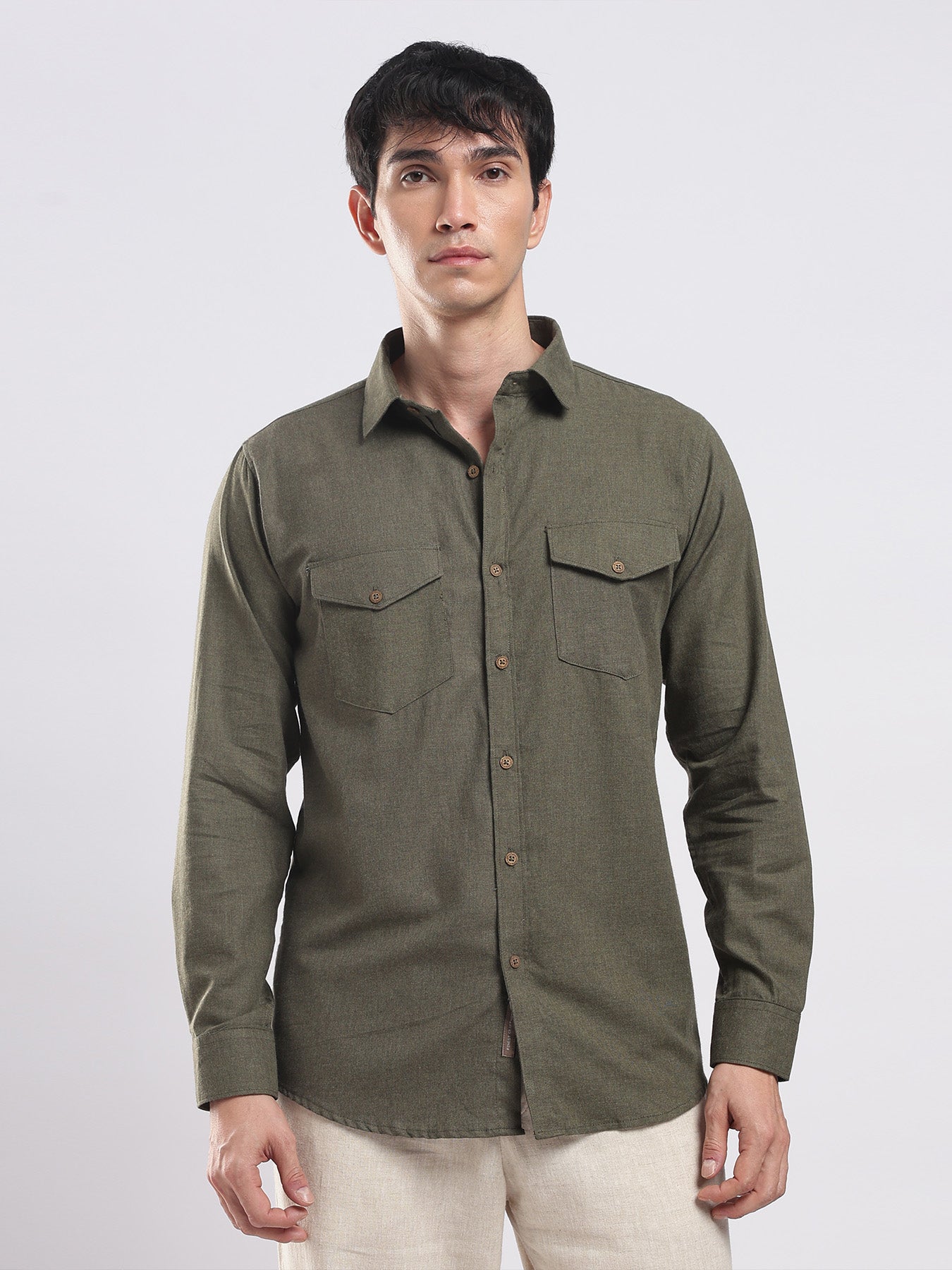 Olive Moss Utility Cotton Shirt