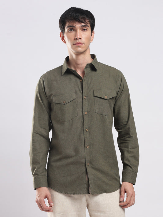 Olive Moss Utility Cotton Shirt